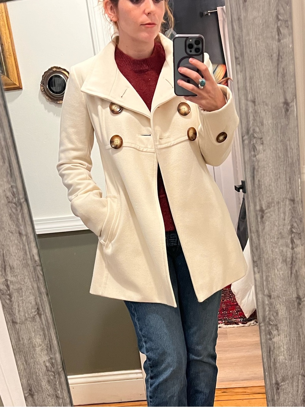 Michael Kors Cream Double-Breasted Peacoat